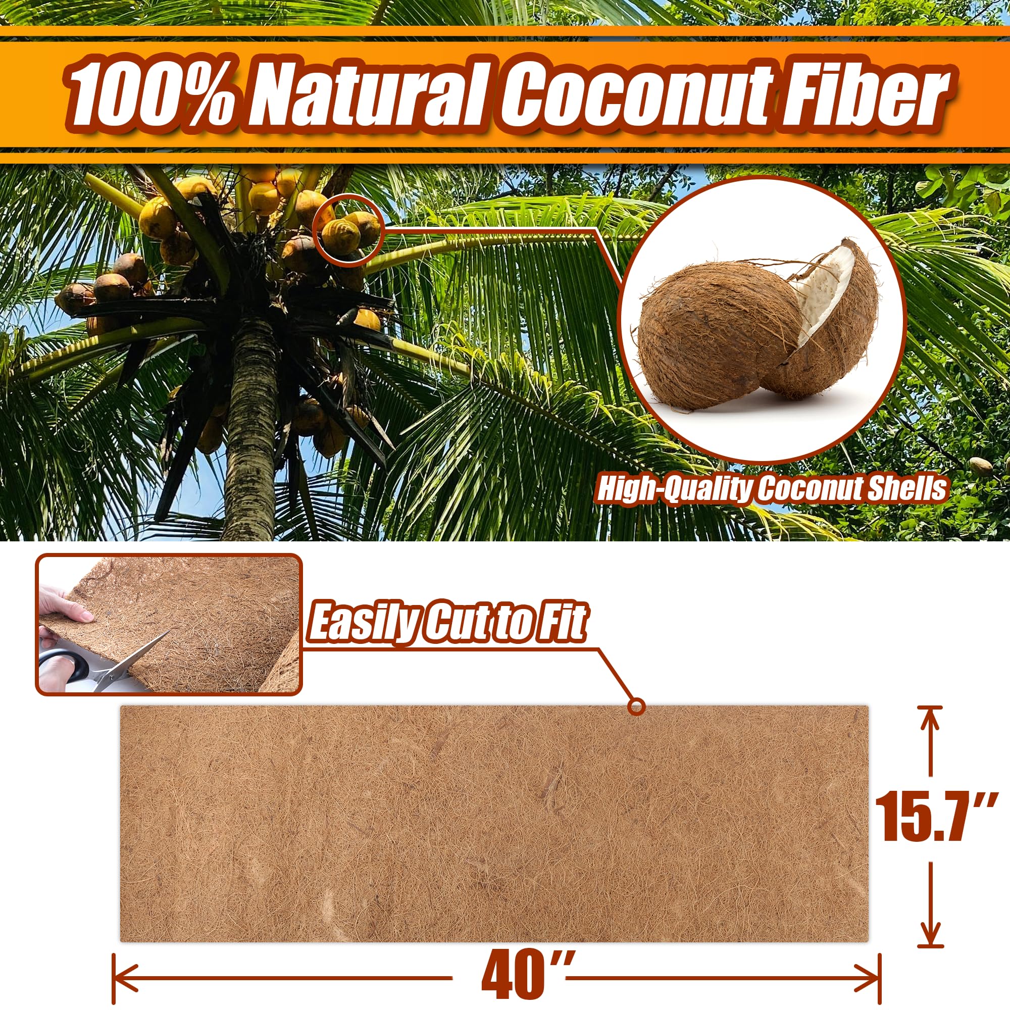 Sinimaka Coco Liner Roll, 16 x 40 Inch Coconut Fiber Liners for Planter Window Box Flower Basket, Natural Coco Coir Sheet Coco Mats for Animal Pet Pad, Reptile Carpet, Garden Decoration