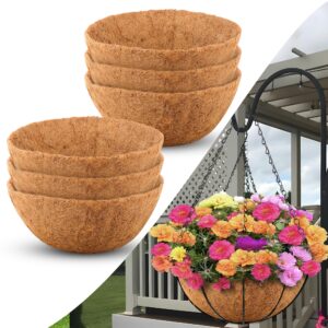 sinimaka coco liners for planters 14 inch, 6 pack round hanging basket liners, coconut fiber liners for planters flowers garden