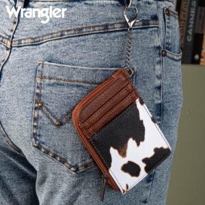 Montana West Wrangler Brown Cow Print Credit Card Holder Cute Keychain Wallet Small Wallets Woman with A Zipper Pocket Thin Slim & Minmalist WG102-W005BR