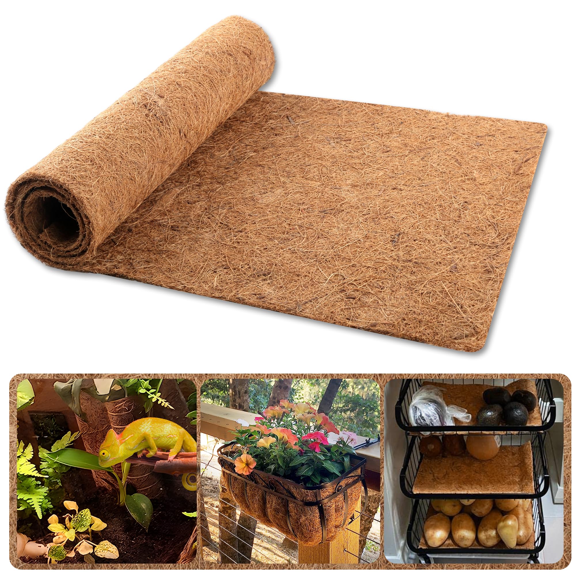 Sinimaka Coco Liner Roll, 16 x 40 Inch Coconut Fiber Liners for Planter Window Box Flower Basket, Natural Coco Coir Sheet Coco Mats for Animal Pet Pad, Reptile Carpet, Garden Decoration