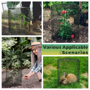 Hiboom 4 Set Garden Plant Protectors from Animals with Stakes, Metal Mesh and Detachable Covers Wire Plant Cage for Keeping Bunny Animals Out, Chicken Wire Plant Cover Garden Protection (Dark Green)