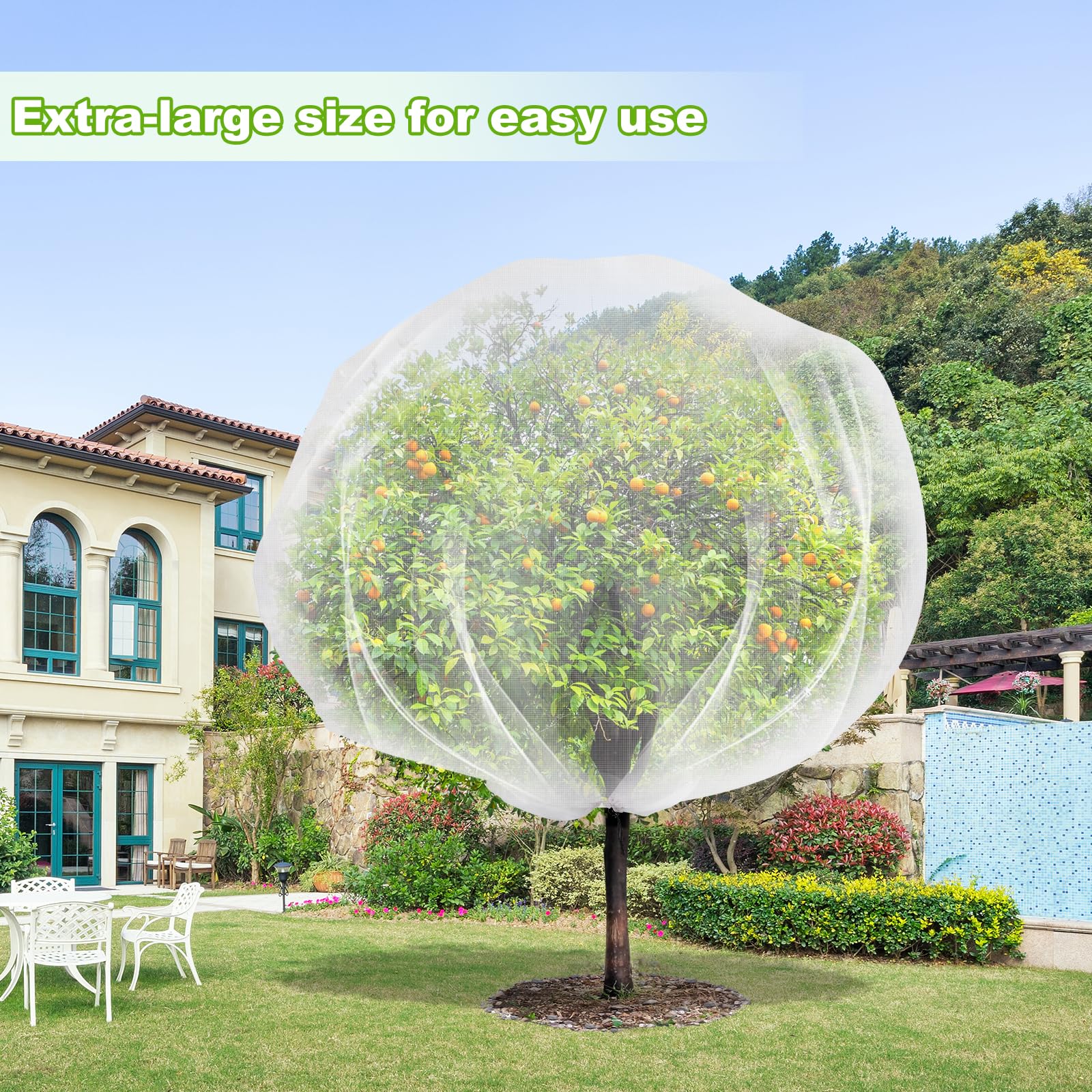 7.8 x 7.8 ft Large Fruits Tree Netting Cover with Zipper and Drawstring,Garden Insect Netting Plant Cover Transparent Bird Plant Barrier Flower Fruits Mesh Screen for Preventing Deer Squirrel Bug