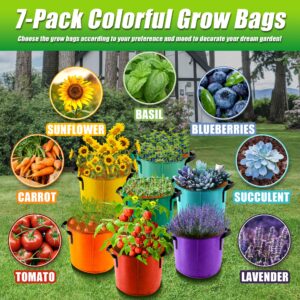 Sinimaka 5 Gallon Grow Bags, 7 Pack Colorful Fabric Plant Pots with Handles for Garden and Outdoor Planting