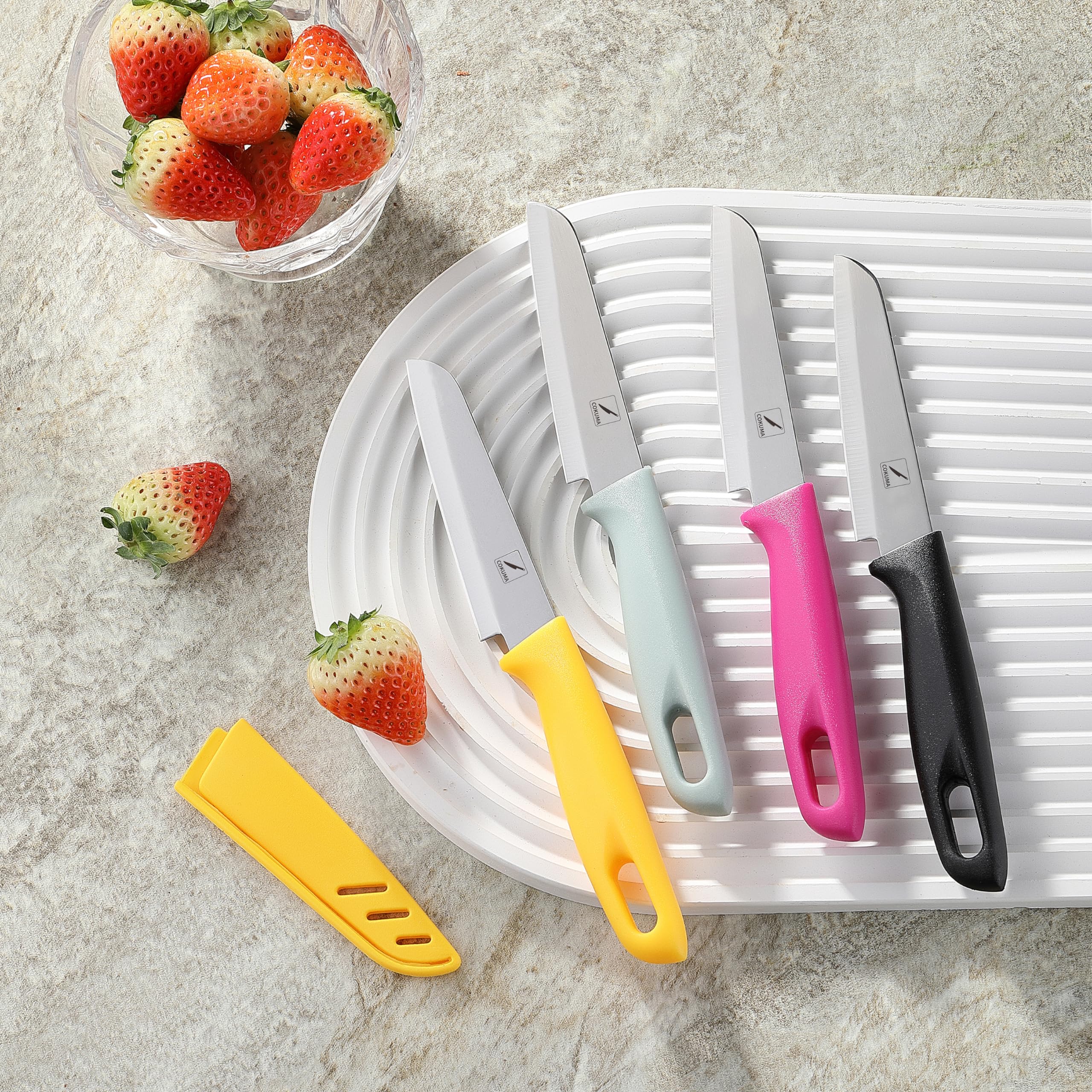 COKUMA Paring Knife, 4PCS Paring Knife Set with Knife Sheaths, 3.7 inch Stainless Steel Pairing Knife, Ultra Sharp Small Kitchen Vegetable Fruit Knives, Dishwasher Safe (4 Colors)