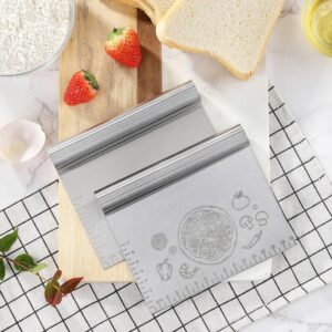 2PCS Bench Dough Scraper Cutter, LCCOWOT Stainless Steel Kitchen Food Scraper Chopper with Matched Protective Cover, 6 inch Bench Knife for Banking & Cooking (2Pack, Silver)