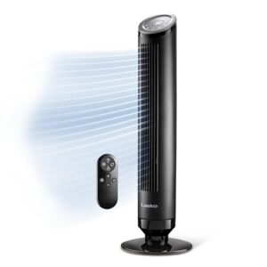 lasko ascend 36" tower fans for home, 29 ft/s airflow, quiet 29db on low, 90° oscillation, 12 hour timer, air filter for hair & dust, remote, black, ost100