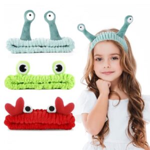 WLLHYF 3 Pack Spa Headband Face Wash Hairband Facial Makeup Head Wraps Cartoon Elastic Head Band Cute Frog Snail Crab Shower Headband Creative Hair Accessories for Beauty Skincare Sports