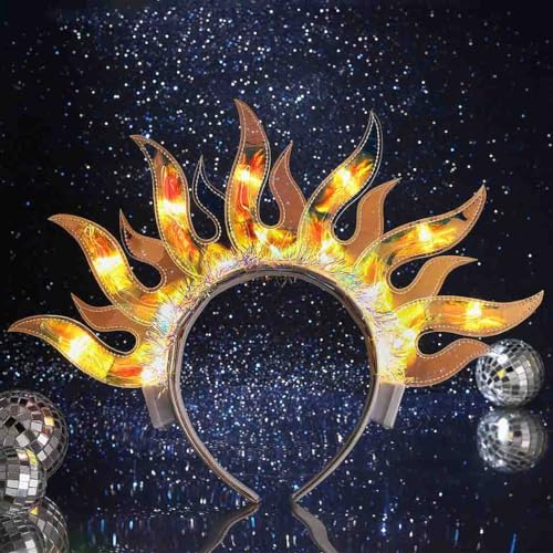 Zoestar Light Up Flame Headband Led Glowing Fire Hair Bands Party Nightclub Costume Hair Accessory Women (Yellow)