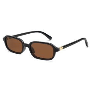 appassal retro rectangular sunglasses for women vintage fashion trendy funny small 90s square sunnies 2024 ap3698 black/brown