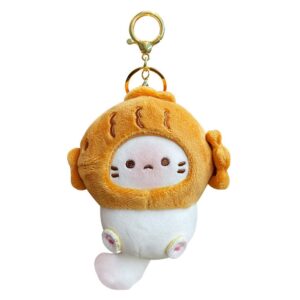 hsyhere men women creative interesting funny cute stylish wearing food shrimp bread hat soft cat plush kitty keychain key ring, valentine lover christmas new year gift bag pendant -fish