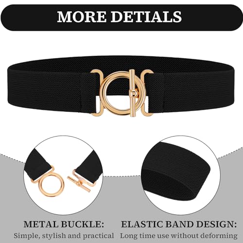 Amaxiu Women Elastic Belt, Invisible Stretch Ladies Belts with Gold Flat Buckle Skinny Waist Belt For Jeans Pants Dresses(Black)