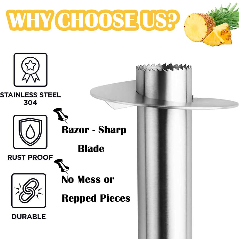 Pineapple Corer and Slicer Tool, [Upgraded] Premium Stainless Steel Pineapple Cutter Pineapple Slicer with Detachable Handle Sharp Serrated Tips & Thick Blade Kitchen Gadgets Easy to Clean