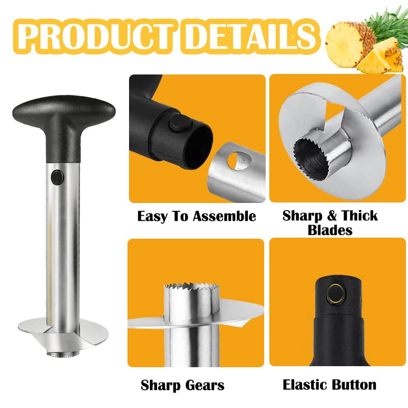 Pineapple Corer and Slicer Tool, [Upgraded] Premium Stainless Steel Pineapple Cutter Pineapple Slicer with Detachable Handle Sharp Serrated Tips & Thick Blade Kitchen Gadgets Easy to Clean