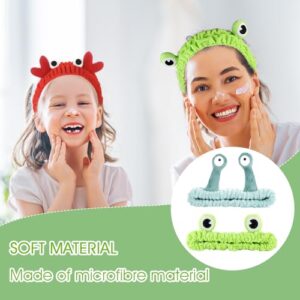 WLLHYF 3 Pack Spa Headband Face Wash Hairband Facial Makeup Head Wraps Cartoon Elastic Head Band Cute Frog Snail Crab Shower Headband Creative Hair Accessories for Beauty Skincare Sports