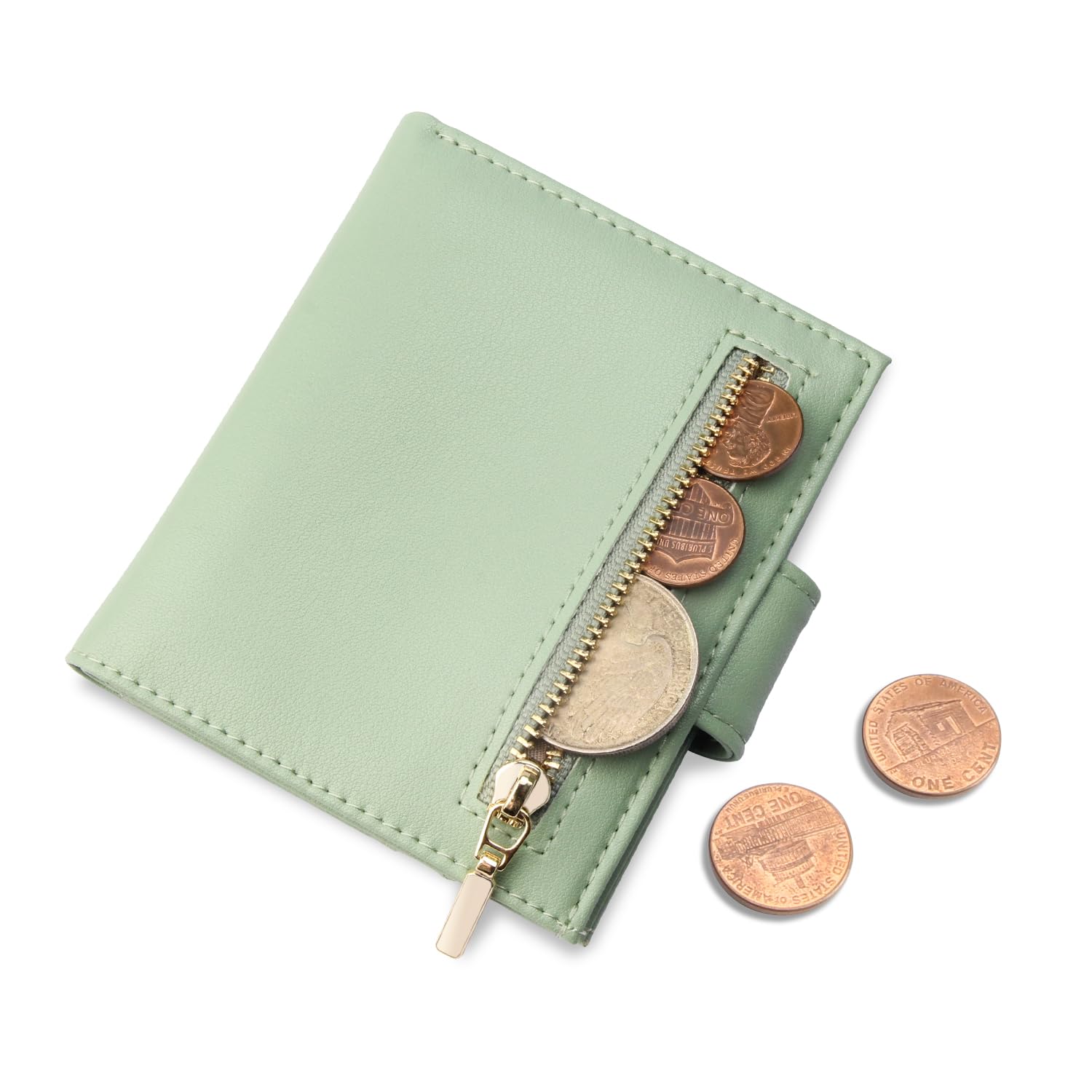 FUNTOR Small Wallets for Women,Ladies Slim Bifold Credit Card Holder with Zipper Coin Pocket(Green)