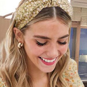 Huachi Headbands for Women and Girls, 4 Packs Fashion Flower Printed Knotted Head Bands for Women’ s Hair, Non Slip Boho Wide Thick Top Knot Hairbands, Womens Trendy Hair Accessories