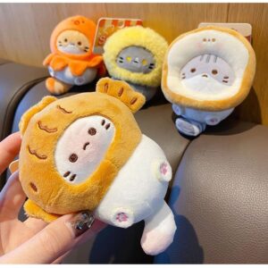 HSYHERE Men Women Creative Interesting Funny Cute Stylish Wearing Food Shrimp Bread Hat Soft Cat Plush Kitty Keychain Key Ring, Valentine Lover Christmas New Year Gift Bag Pendant -Fish