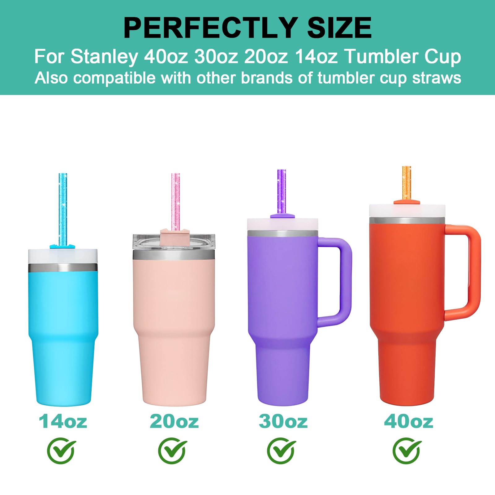 Allwith 12 PCS Replacement Straws for Stanley|Owala|Simple Modern 40oz 30oz Tumbler, Reusable Color Drinking Straws with Cleaning Brush for Stanley Cup Accessorie，BPA Free, Dishwasher Safe