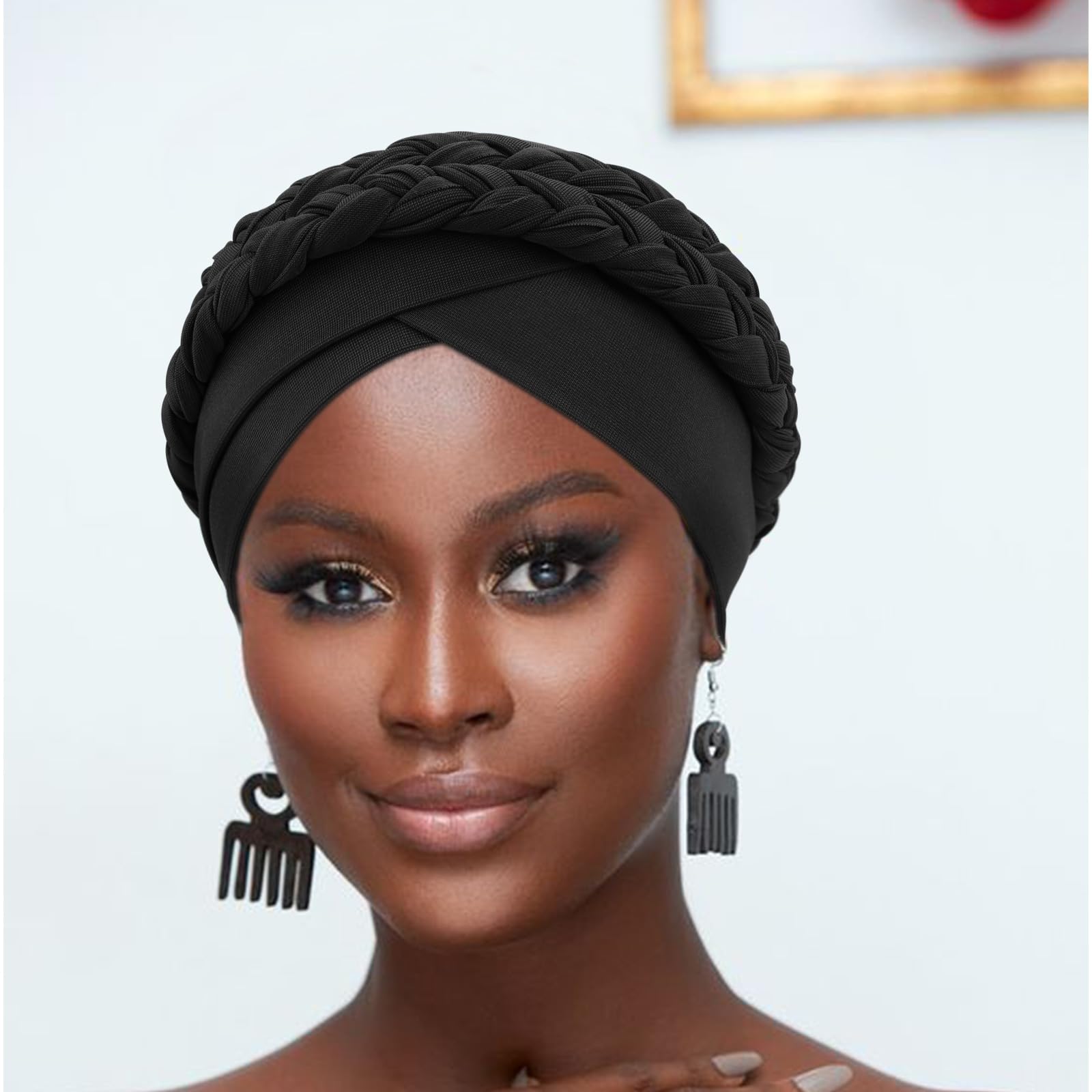 DRESHOW African Women Turban Caps Beanie Twist Headscarf Pre-Tied Double Twisted Braid Hair Cover Wrap Hat Headwraps for Black Women Chemo Cancer Cap