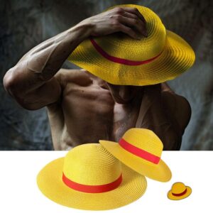 onepiece 2 cosplay straw hat + hat pin, looks just like the anime version, the colors are bright and the material is sturdy