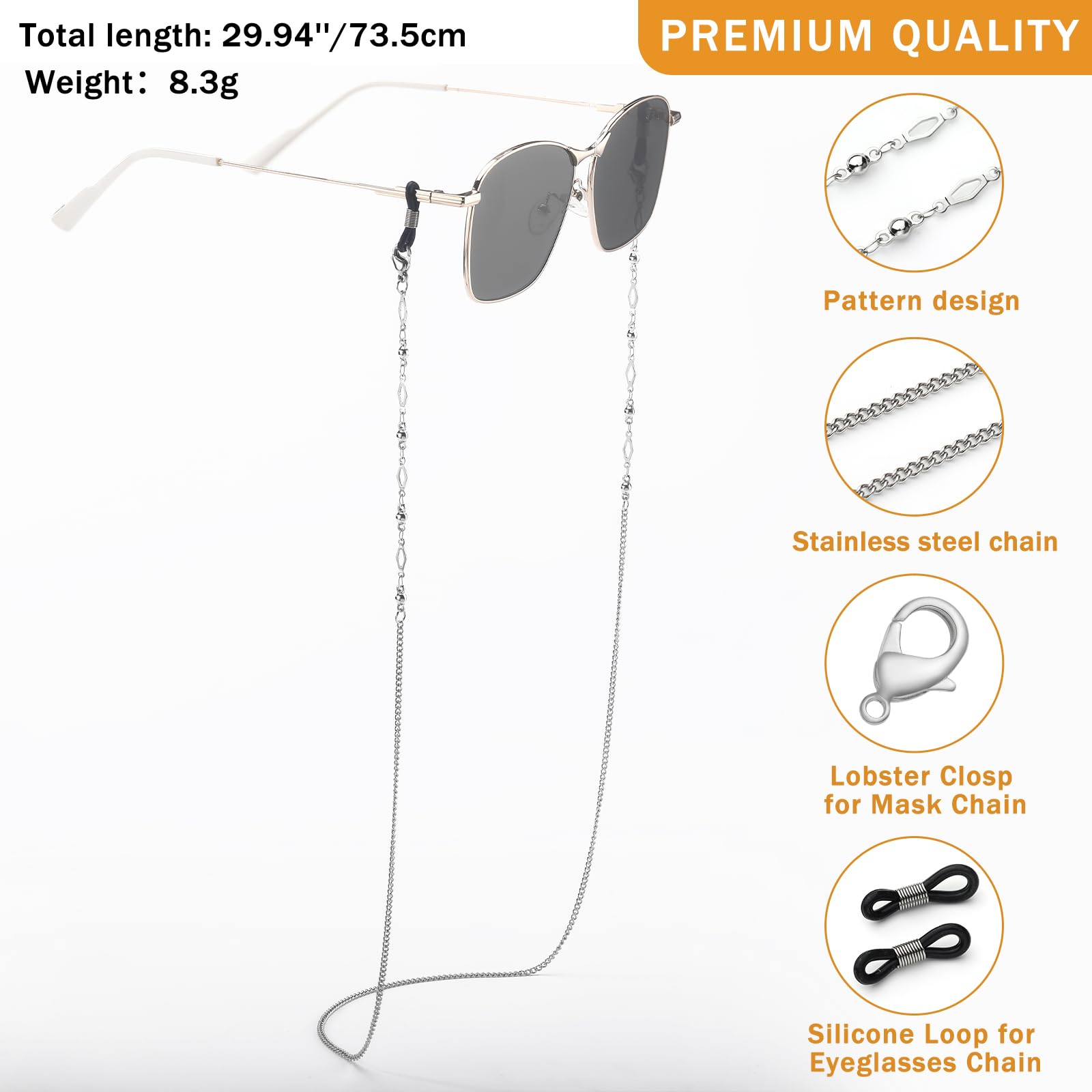 humlbird Glasses Chain Stainless steel Eyeglass Chains for Women Sunglass Chain Stylish Mask Chain Eye Glasses Holders Around Neck Glasses Strap (stainless steel-3)