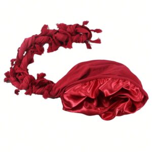 Pumeti 2 Pc Turban Head Wraps for Men Satin Lined Turban for Women Vintage Twist Velvet Durags Gifts (Wine Red&Black)