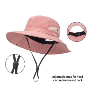 Womens Summer Sun Hat Beach Hat Wide Brim Outdoor UV Protection Hat Packable Mesh Bucket Hat with Ponytail Hole