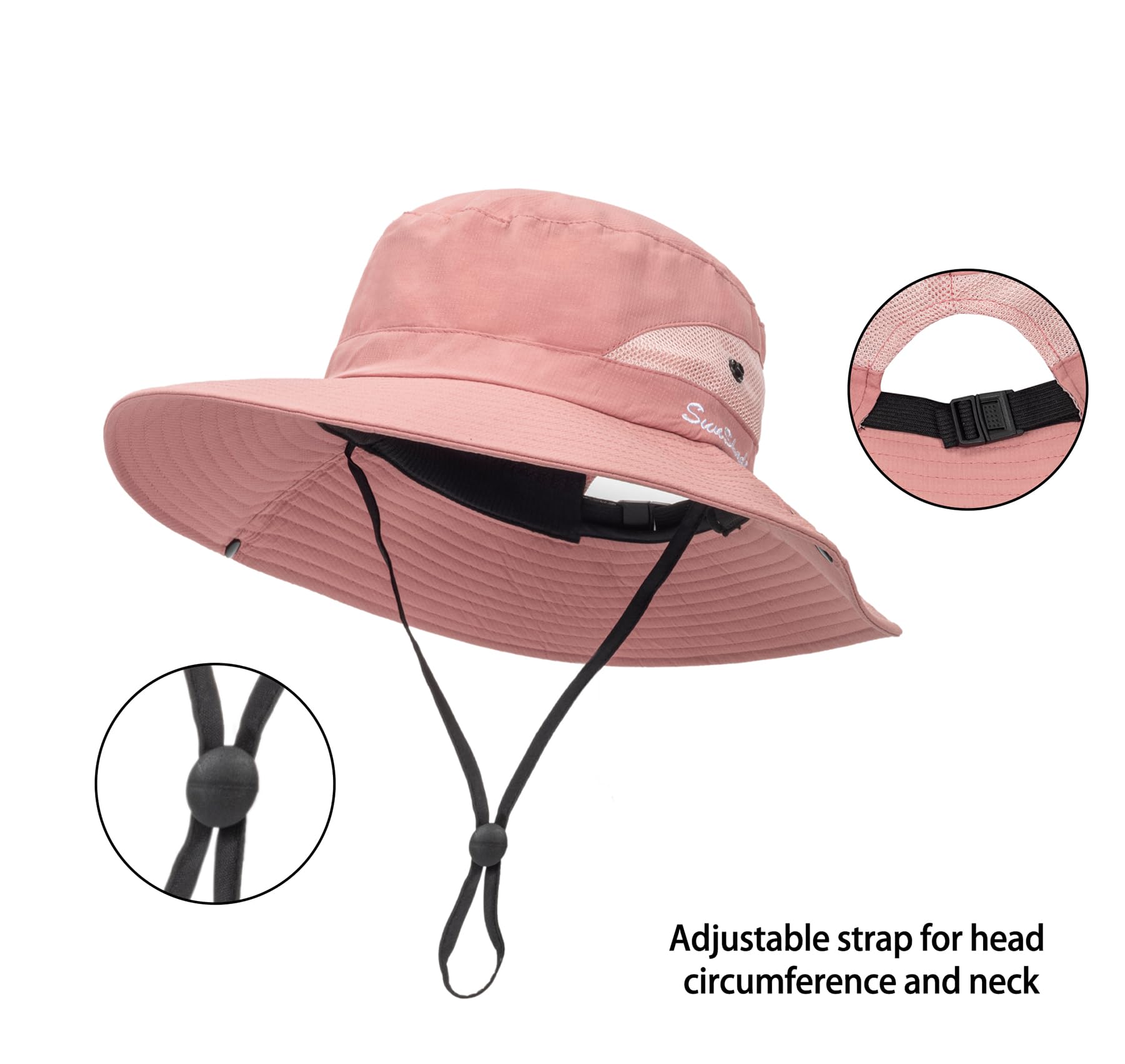 Womens Summer Sun Hat Beach Hat Wide Brim Outdoor UV Protection Hat Packable Mesh Bucket Hat with Ponytail Hole