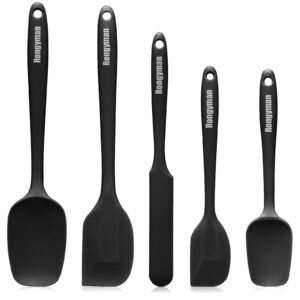 rongyman silicone spatula set of 5 spatulas silicone heat resistant 446°f kitchen spatulas for baking, cooking and mixing,non stick cookware food grade, bpa free, dishwasher safe, black