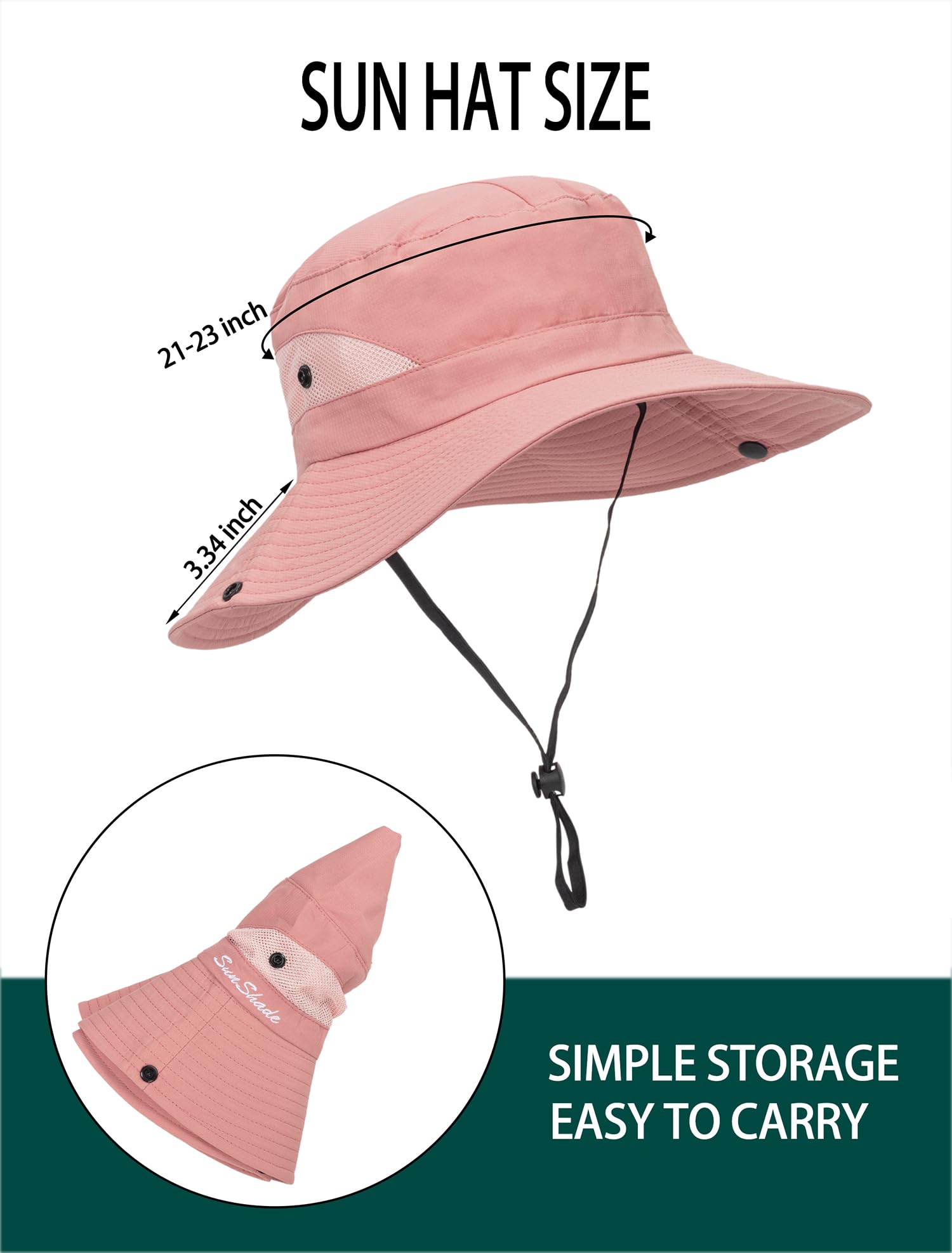 Womens Summer Sun Hat Beach Hat Wide Brim Outdoor UV Protection Hat Packable Mesh Bucket Hat with Ponytail Hole