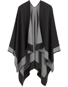 owif women's shawl wraps open front poncho cape oversized sweaters casual cardigan shawls for fall winter, border design-01-black gray