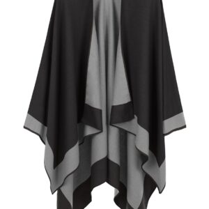 OWIF Women's Shawl Wraps Open Front Poncho Cape Oversized Sweaters Casual Cardigan Shawls for Fall Winter, Border Design-01-Black Gray