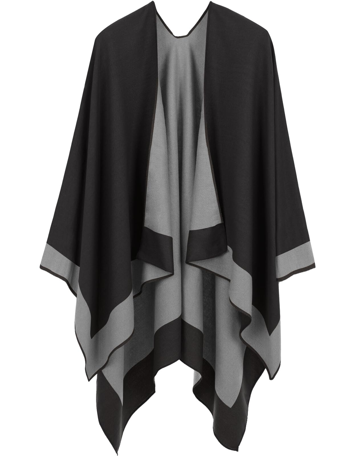 OWIF Women's Shawl Wraps Open Front Poncho Cape Oversized Sweaters Casual Cardigan Shawls for Fall Winter, Border Design-01-Black Gray