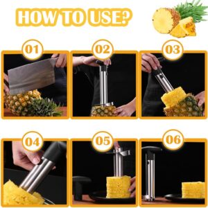 Pineapple Corer and Slicer Tool, [Upgraded] Premium Stainless Steel Pineapple Cutter Pineapple Slicer with Detachable Handle Sharp Serrated Tips & Thick Blade Kitchen Gadgets Easy to Clean