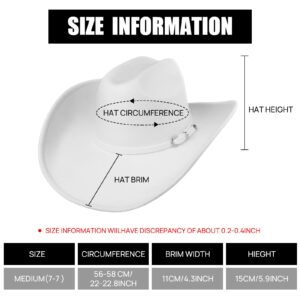 MGupzao White Cowboy Hat for Men Women - Western Cowboy Hat Felt Wide Brim Cowgirl Hats Women Belt Buckle Cowgirl Hat for Cosplay, Travel, Fishing, Camping, Biking