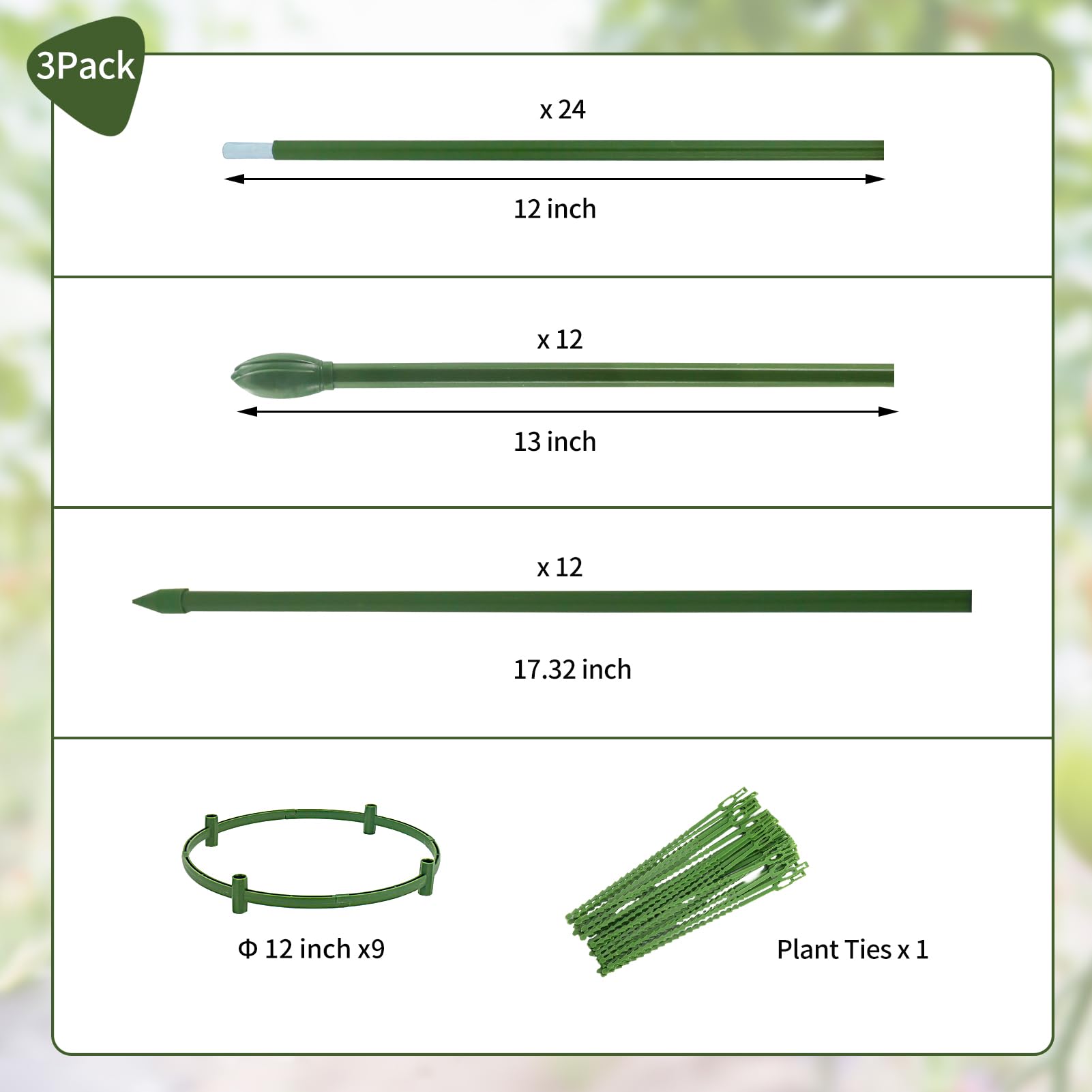 Growsun Tomato Cage for Garden Upto 55 inch Flexible Plant Stake Planter Climbing Trellis Supports, Twist Ties Include, 3 Pack