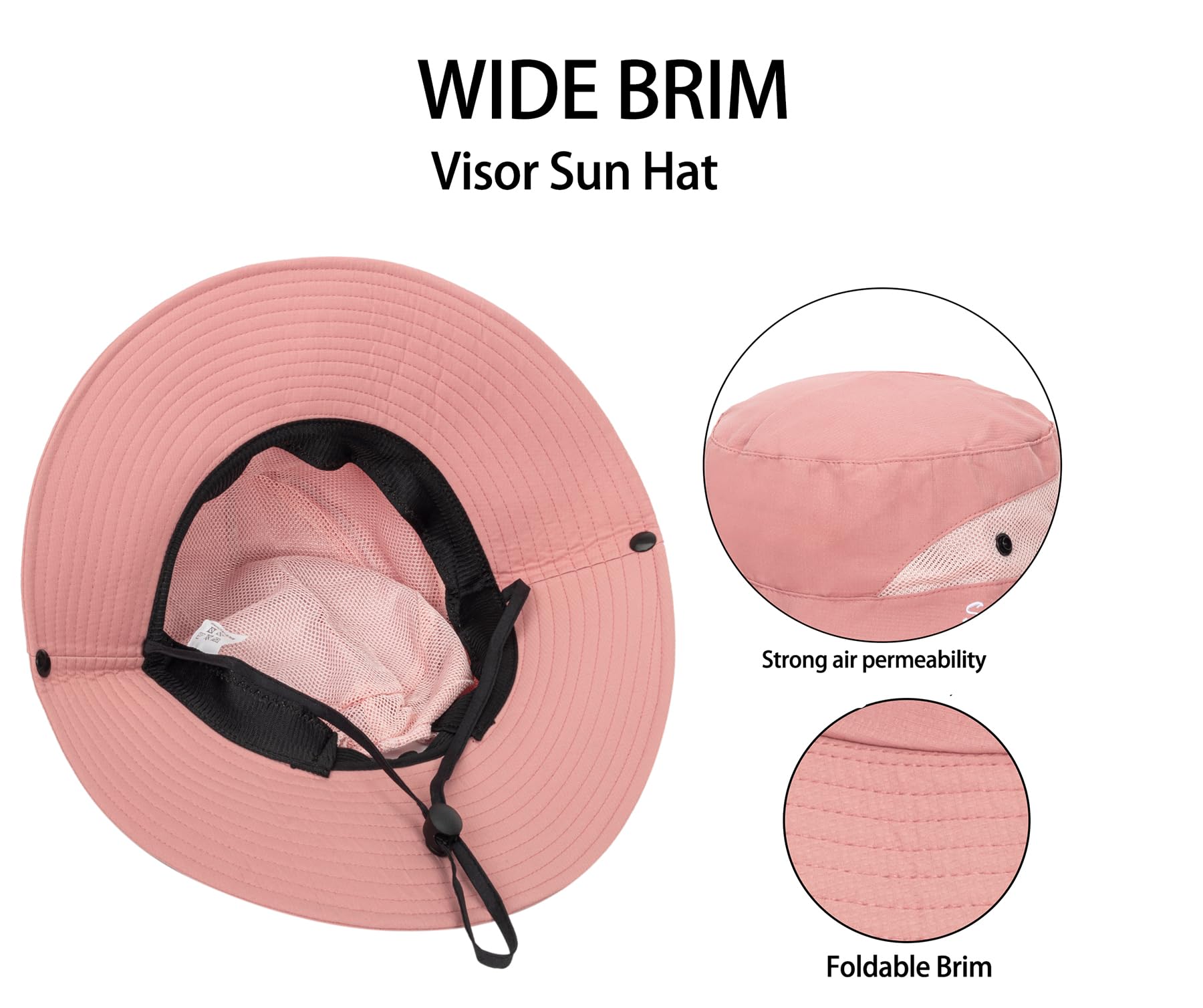 Womens Summer Sun Hat Beach Hat Wide Brim Outdoor UV Protection Hat Packable Mesh Bucket Hat with Ponytail Hole