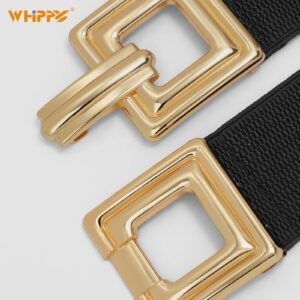 WHIPPY Women Wide Elastic Waist Belt Fashion Hollow Out Square Gold Buckle Stretchy Belt Waistband for Ladies, Black, XL