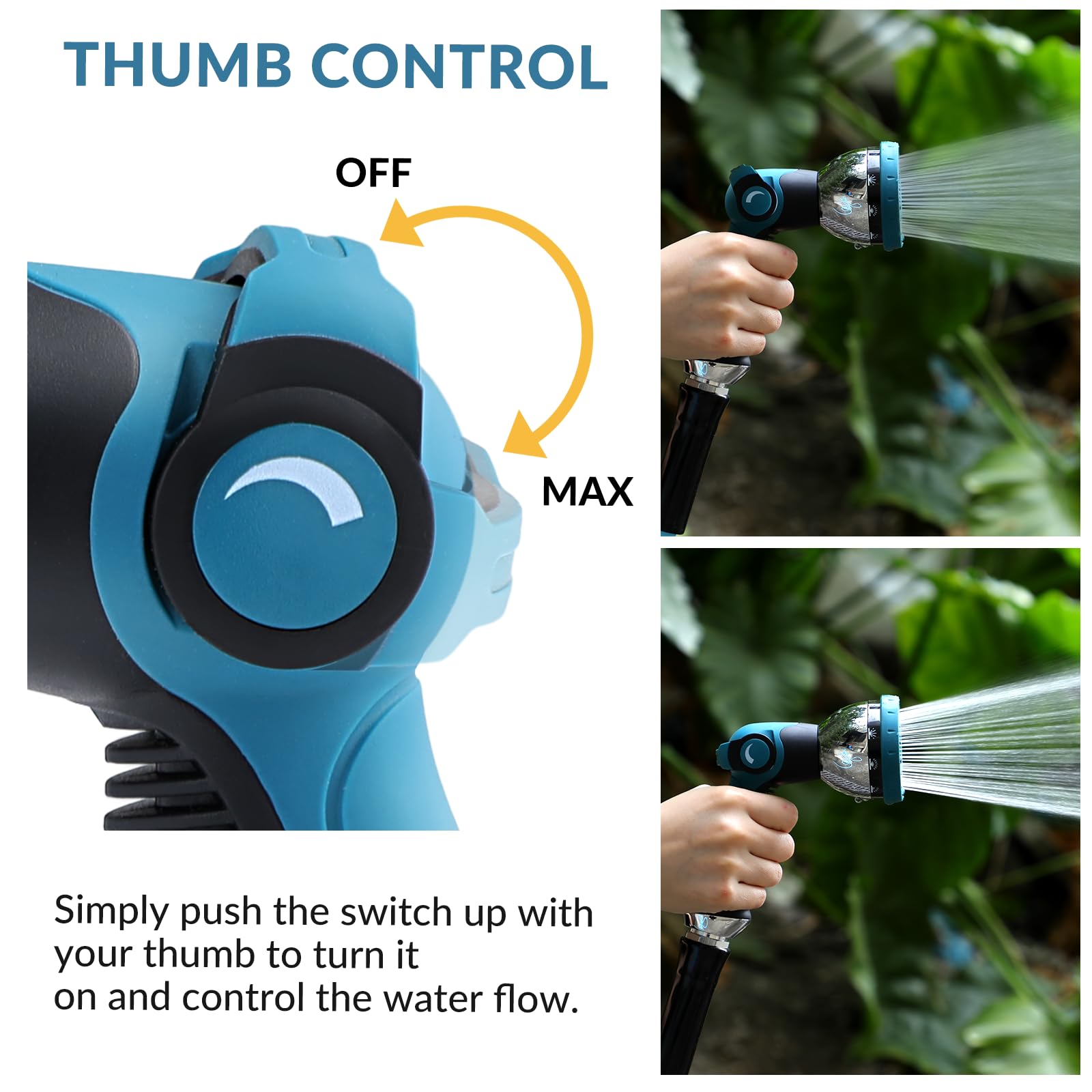 Garden Hose Sprayer Nozzle - Water Hose Nozzle with 10 Adjustable Spray Patterns Heavy Duty, Thumb Control On Off Valve, High Pressure Hose Sprayer Nozzle for Garden Hose Outdoor