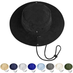 Unisex Cotton Boonie Hat Winter Outdoor Fishing Bucket Hats Wide Brim Beach Hiking Safari Sun Hat Floppy Visor for Women Men Black