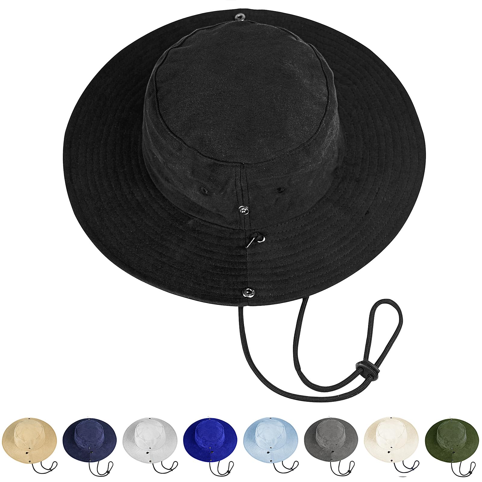 Unisex Cotton Boonie Hat Winter Outdoor Fishing Bucket Hats Wide Brim Beach Hiking Safari Sun Hat Floppy Visor for Women Men Black