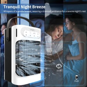 Soanufa Portable Air Conditioners 800ml Water Tank 7-Color Night Light 3-Speeds 3-Level Humidify 2-8H Timer Quiet and Powerful USB Powered Mini Evaporative Air Cooler for Room Car Bedroom Desk