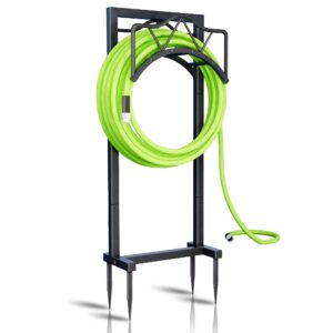 water hose holders for outside - garden hose holder freestanding,metal hose stand with 4 spikers,hose hanger free standing,outdoor garden hose reel heavy duty,holds 150-feet hose,black