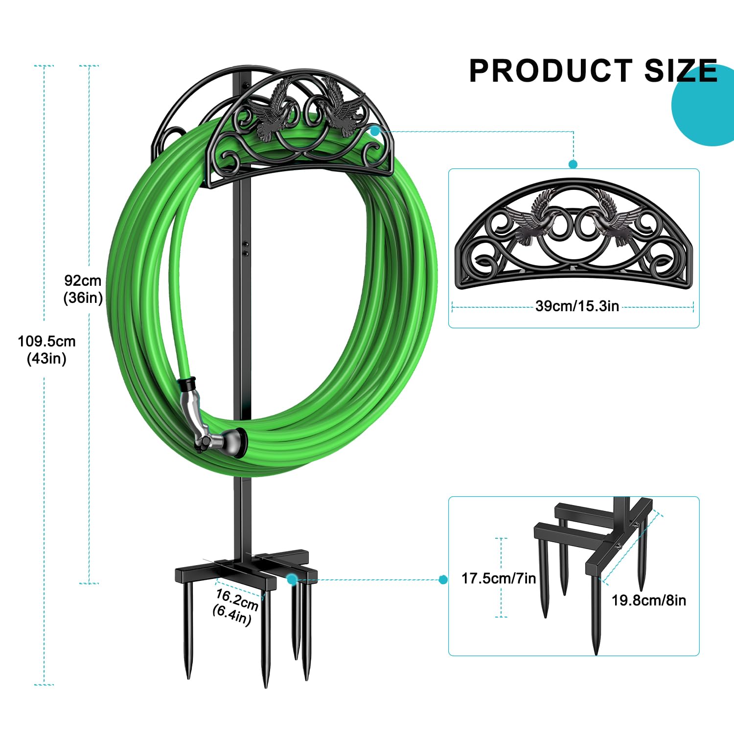 Keten Garden Hose Holder, 4-Prongs Base Freestanding Outdoor Hose Stand Holds 150-feet Hose, Heavy Duty Water Hose Holder Rack and Storage Organizer for Lawn/Yard/Garden (Bird-Style-1)