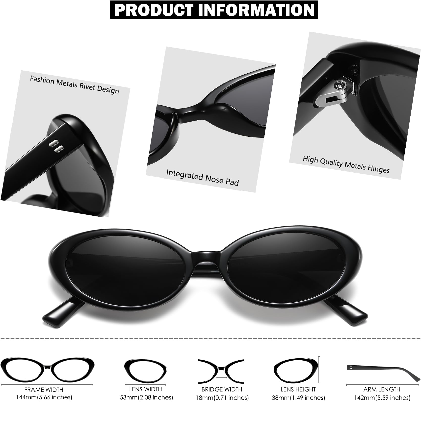 MUNSADE 3 Pieces Vintage Oval Sunglasses for Women Fashion Small Frame Retro 90s Sun Glasses UV400 Protection