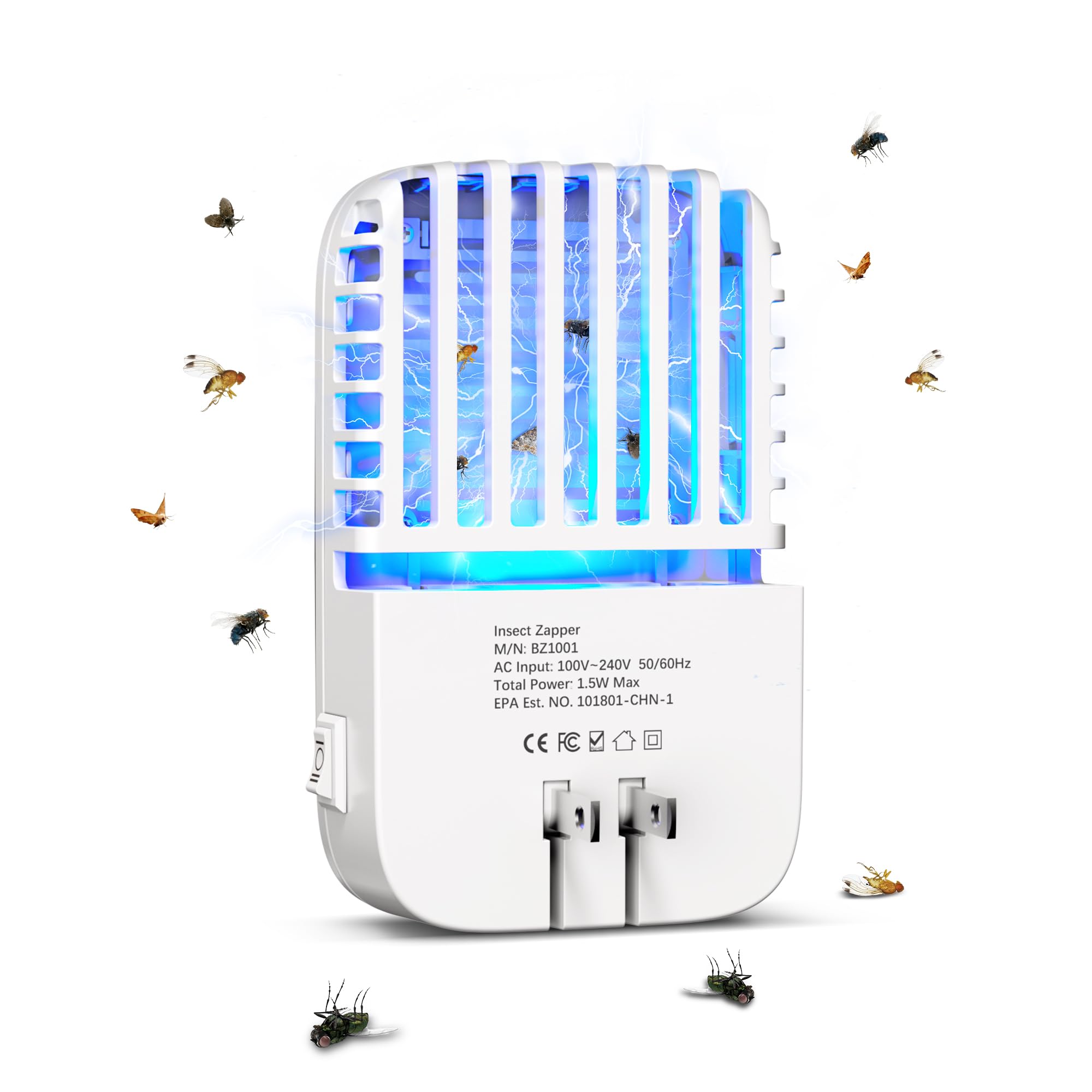 Mosalogic Bug Zapper Indoor Electronic Fly Swatter Plug-in Flying Insect Killer with UV Light for Indoor Use Compact Bug Zappers for Flying Insects, Gnats, Moths, Flies (White-1pack)