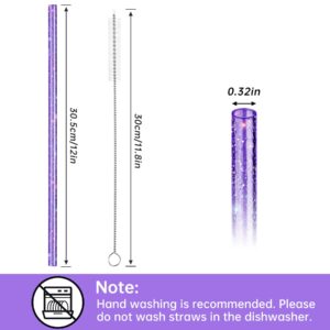 NiHome 40oz Straws, 12 Pack Glitter Plastic Replacement Straws for Stanley 40 oz Tumbler, 0.32’’ Diameter Reusable Straws 12’’ Long with 2 Brushes - Durable PETG, BPA-Free, w/Laser-Induced Sparkle