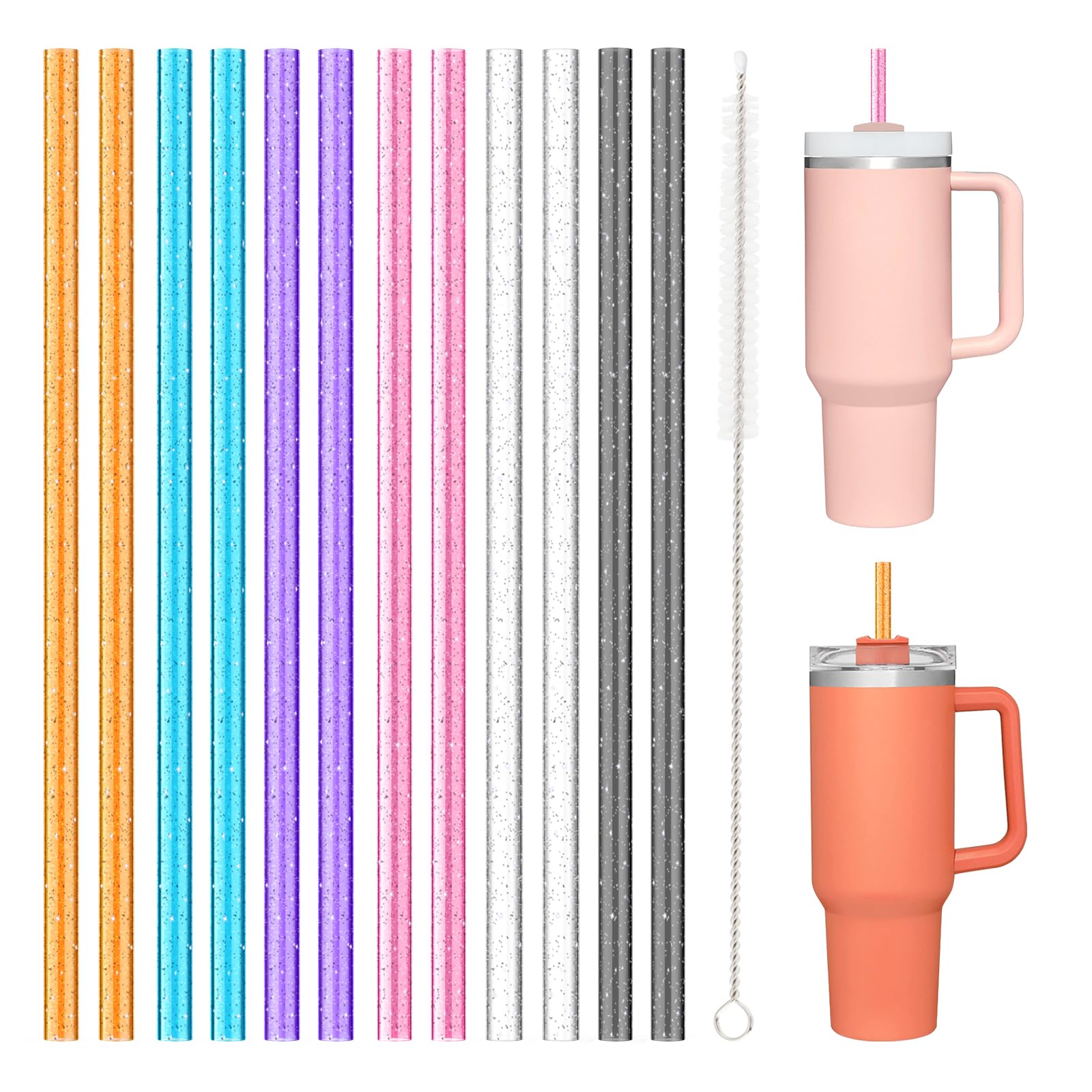 Allwith 12 PCS Replacement Straws for Stanley|Owala|Simple Modern 40oz 30oz Tumbler, Reusable Color Drinking Straws with Cleaning Brush for Stanley Cup Accessorie，BPA Free, Dishwasher Safe