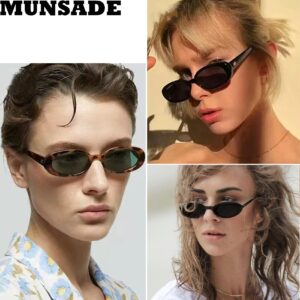 MUNSADE 3 Pieces Vintage Oval Sunglasses for Women Fashion Small Frame Retro 90s Sun Glasses UV400 Protection