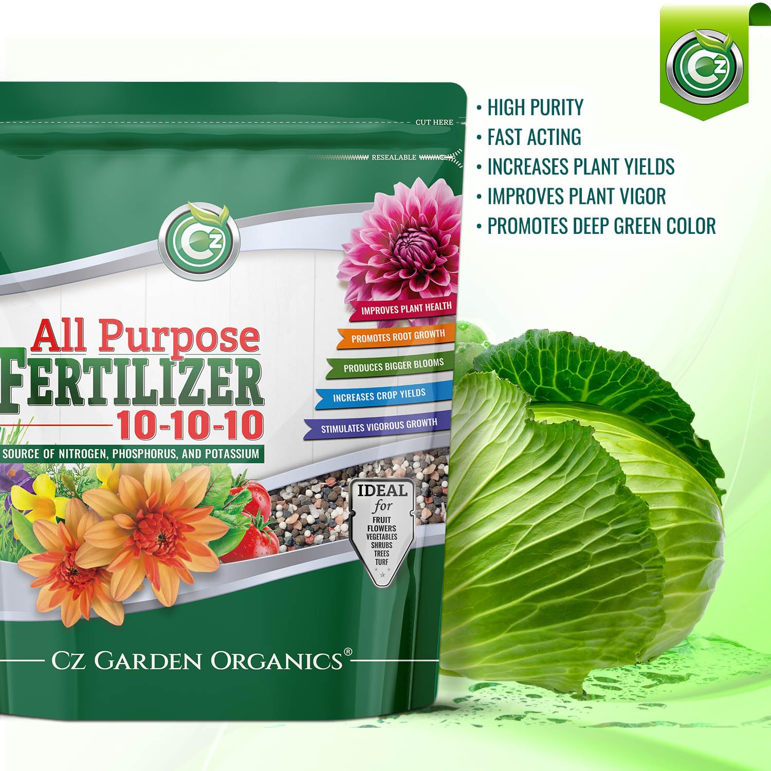 10-10-10 All Purpose Fertilizer - Made in USA - Granular Plant Food for Indoor/Outdoor Plants & Flower Gardens - Promotes Vigorous Growth, Big Blooms and Green Lawns!